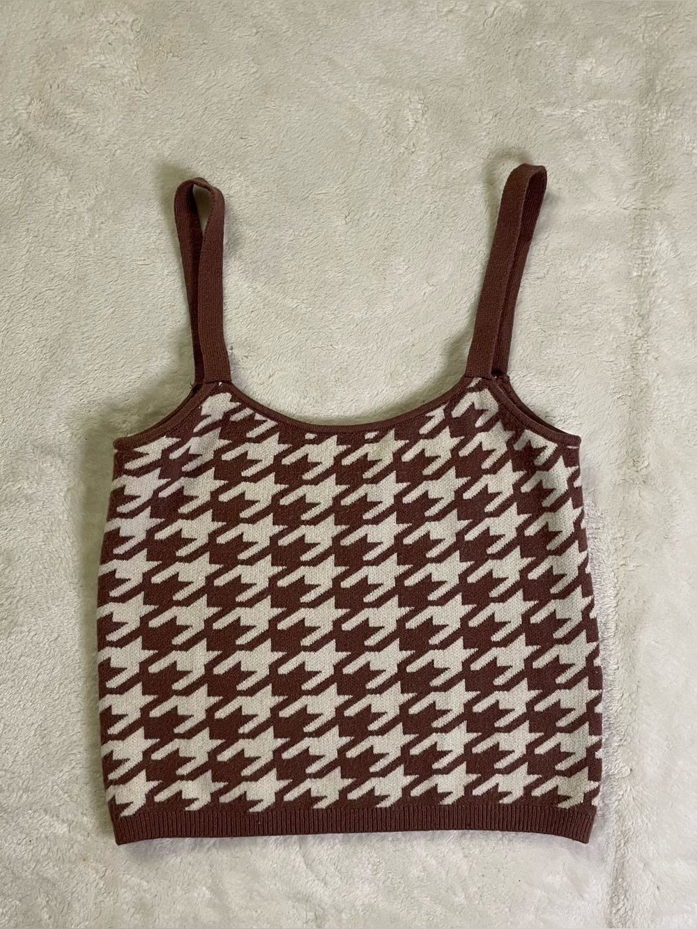 Willow & Wind Brown and White Modern Houndstooth Crop Top size S